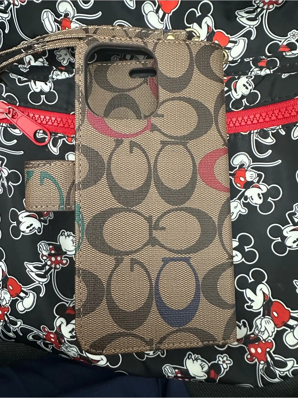 Coach Brown Signature Wristlet Wallet with Red and Green Accents - Picture 4 of 4